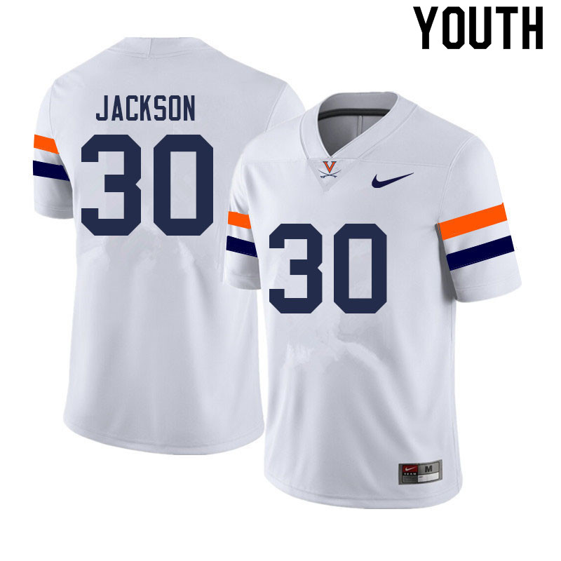 Youth #30 James Jackson Virginia Cavaliers College Football Jerseys Sale-White - Click Image to Close